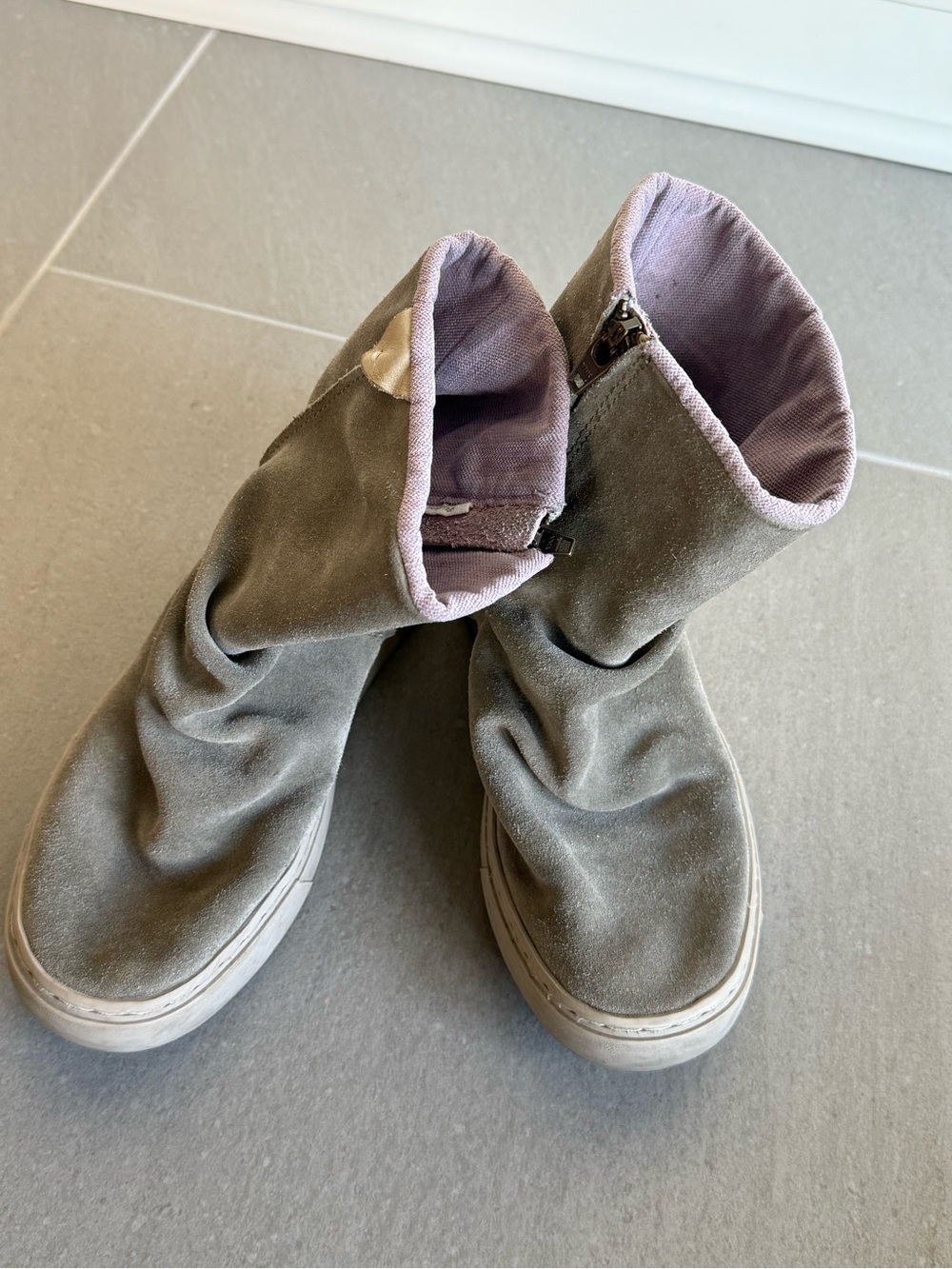 Rare Santorisan tennis shoe boot - Gray Suede Ankle Boots with Lavender Lining